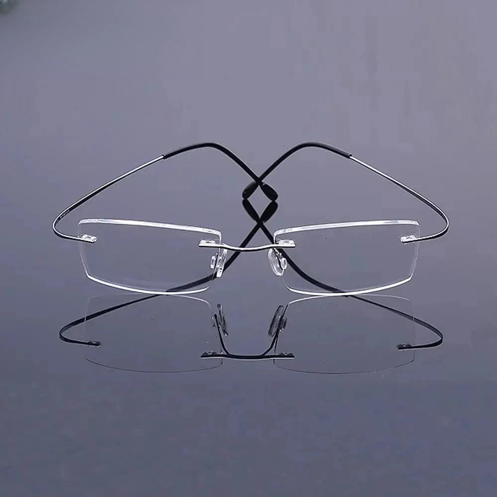 Unisex Rectangular Rimless Titanium Prescription Glasses 15002 — view 1 | Rx Spectacle