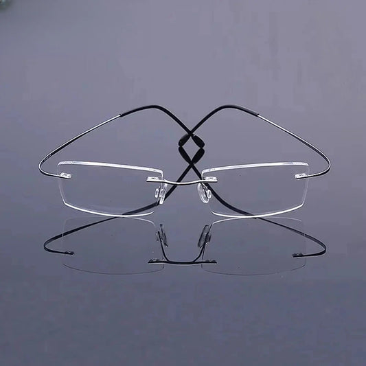 Unisex Rectangular Rimless Titanium Prescription Glasses 15002 — view 1 | Rx Spectacle