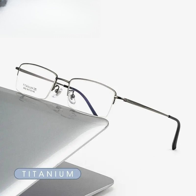 Men's Square Semi-Rimless Titanium Prescription Glasses 8652f — view 1 | Rx Spectacle