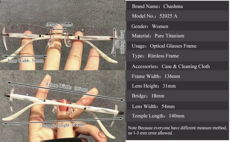 Women's Rectangular Rimless Titanium Prescription Glasses 52025 — view 12 | Rx Spectacle