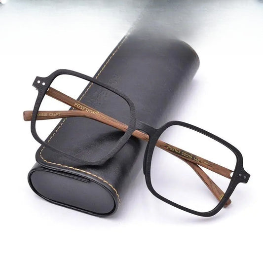 Unisex Square Full Rim Wood Oversized Prescription Glasses 9105 — view 1 | Rx Spectacle