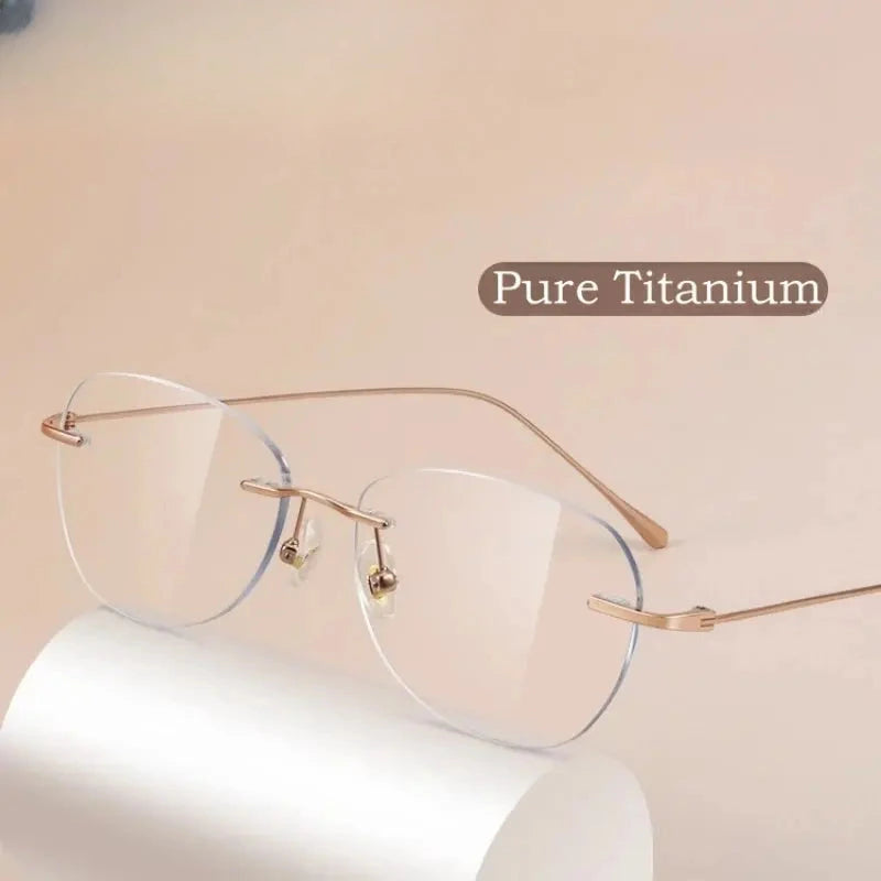 Women's Cat Eye Rimless Titanium Prescription Glasses Y1690 — view 1 | Rx Spectacle