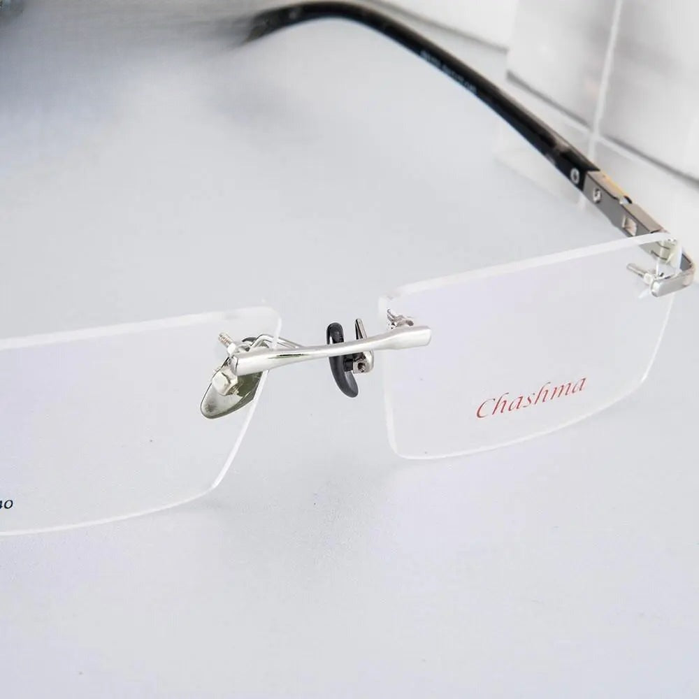 Men's Rectangular Rimless Titanium Prescription Glasses 58103 — view 6 | Rx Spectacle