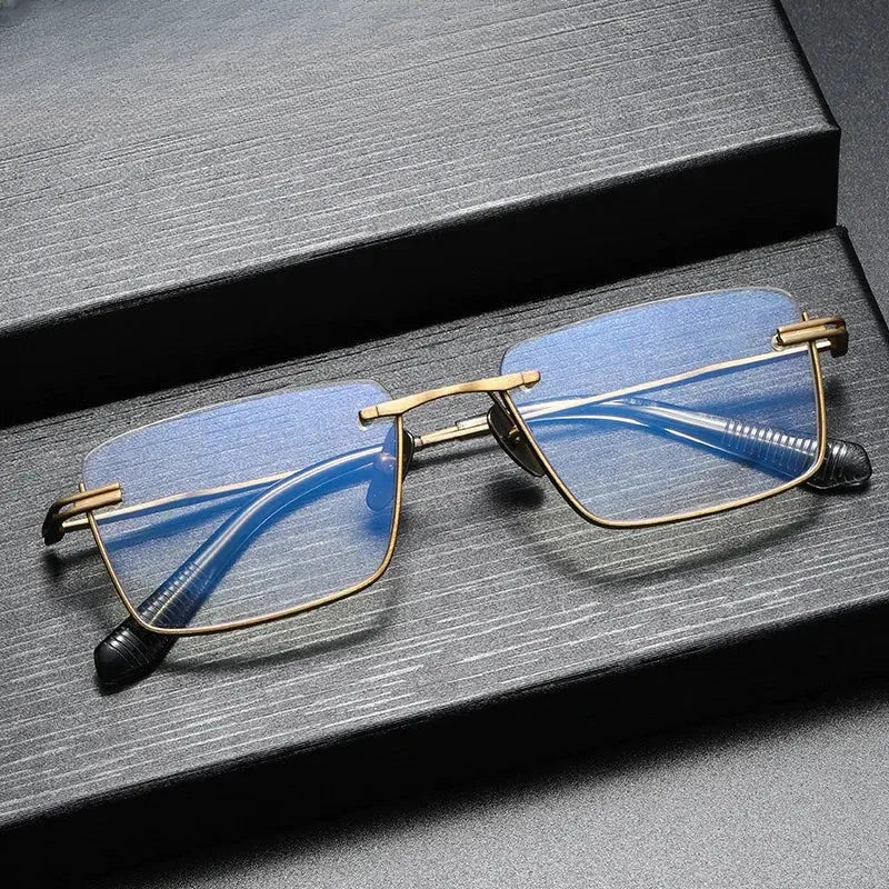 Unisex Square Semi-Rimless Titanium Prescription Glasses 842416 — view 1 | Rx Spectacle