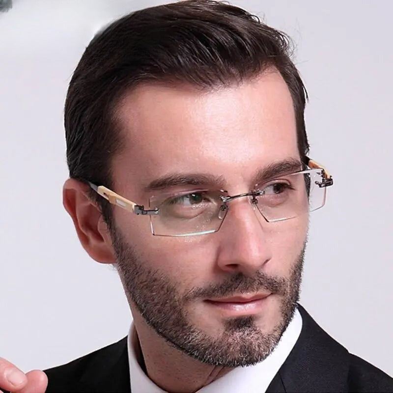 Men's Square Rimless Titanium Prescription Glasses 886 — view 9 | Rx Spectacle