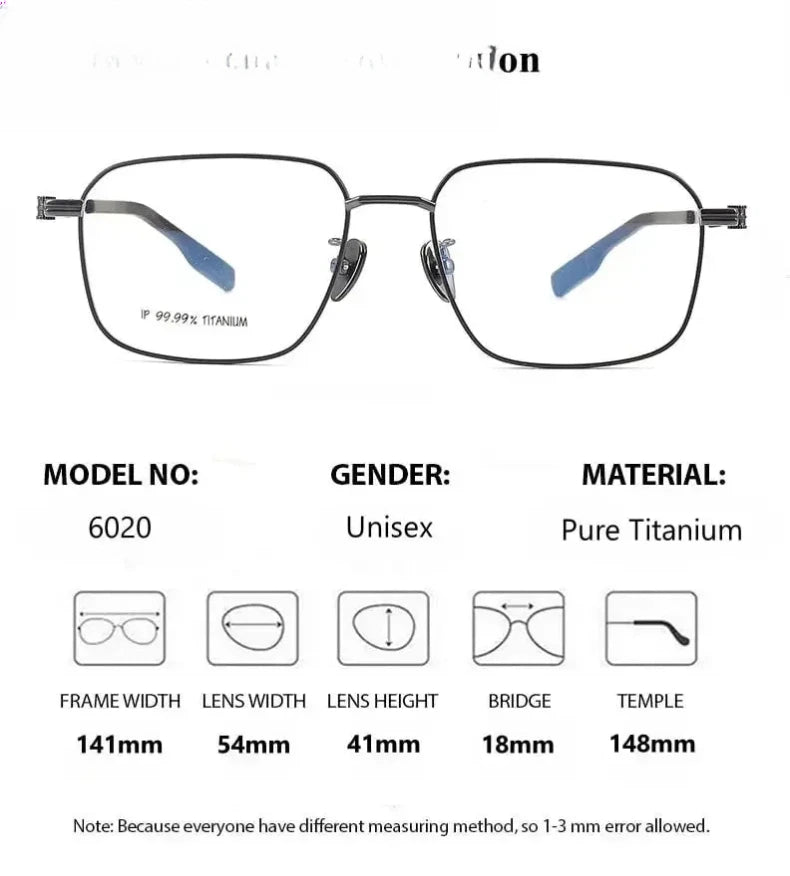 Unisex Square Full Rim Titanium Prescription Glasses 616021 — view 3 | Rx Spectacle