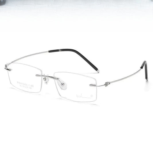 Unisex Rectangular Rimless Titanium Prescription Glasses 8581 — view 1 | Rx Spectacle
