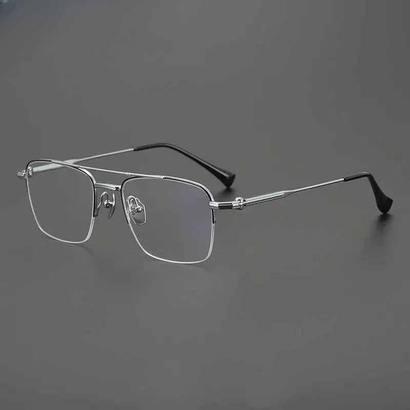 Unisex Square Semi-Rimless Titanium Prescription Glasses G4011 — view 4 | Rx Spectacle