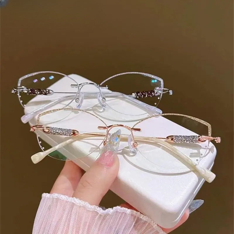 Women's Cat Eye Rimless Titanium Prescription Glasses H1 — view 3 | Rx Spectacle