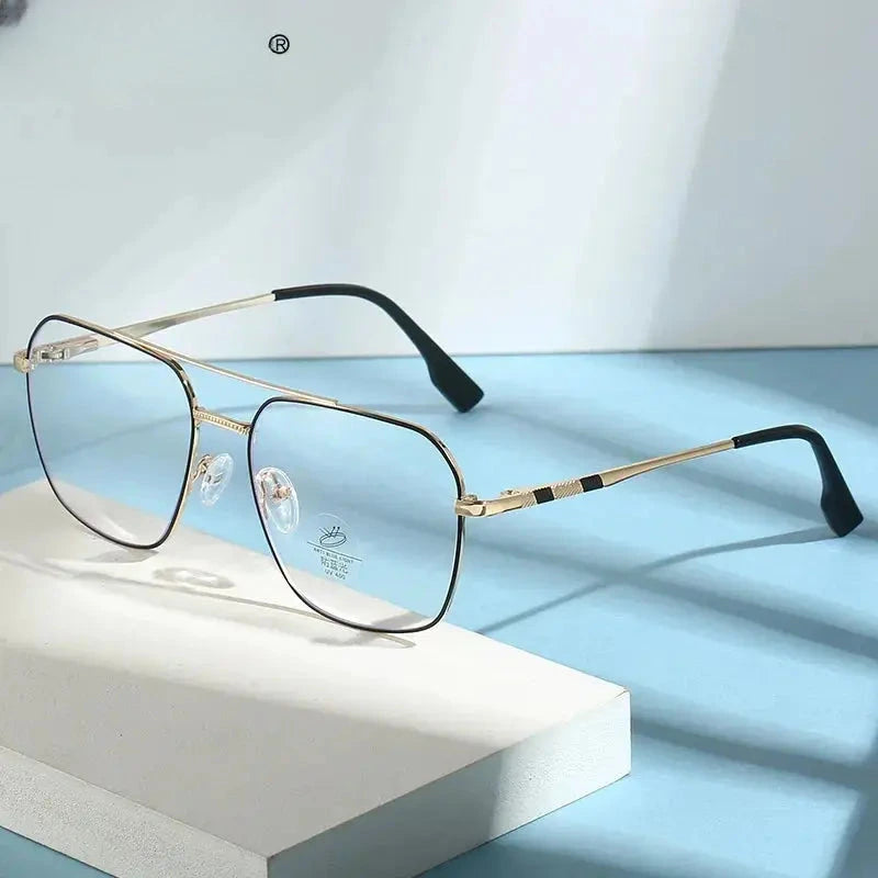 Unisex Square Full Rim Alloy Double Bridge Reading Glasses 46905 — view 2 | Rx Spectacle