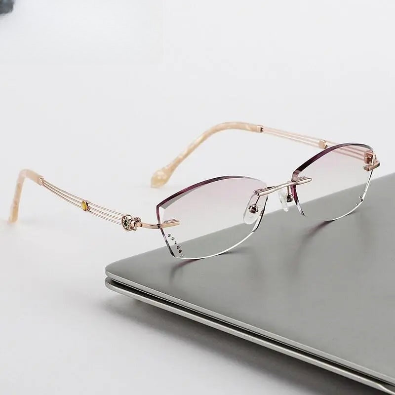 Women's Oval Rimless Titanium Prescription Glasses 52008 — view 3 | Rx Spectacle