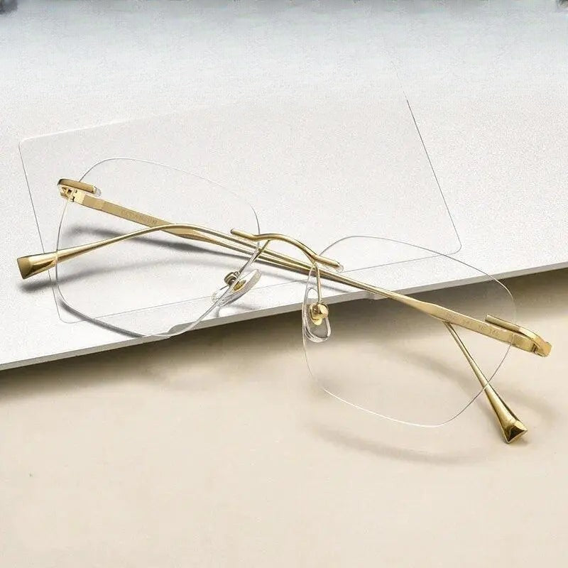 Unisex Square Rimless Titanium Prescription Glasses 1912t — view 1 | Rx Spectacle