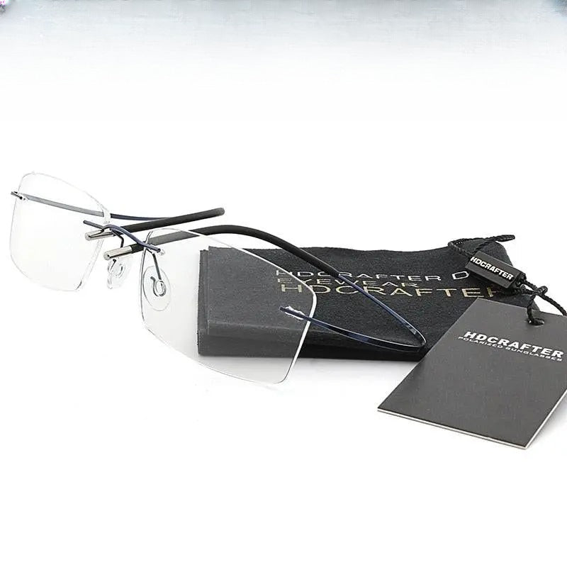 Unisex Rectangular Rimless Titanium Prescription Glasses — view 1 | Rx Spectacle