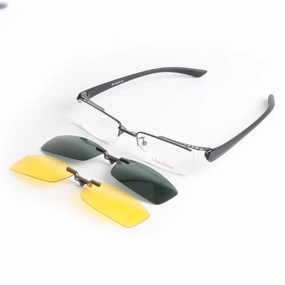 Men's Rectangular Semi-Rimless Alloy Clip-On Prescription Glasses 680 — view 1 | Rx Spectacle