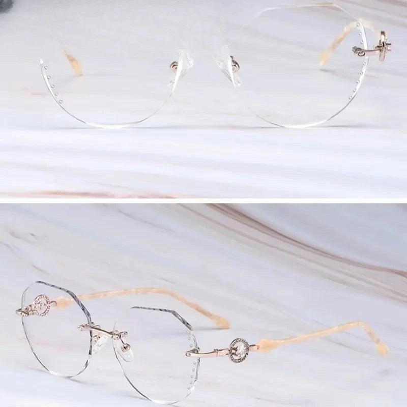 Women's Oval Rimless Titanium Flat Top Prescription Glasses 693097 — view 5 | Rx Spectacle