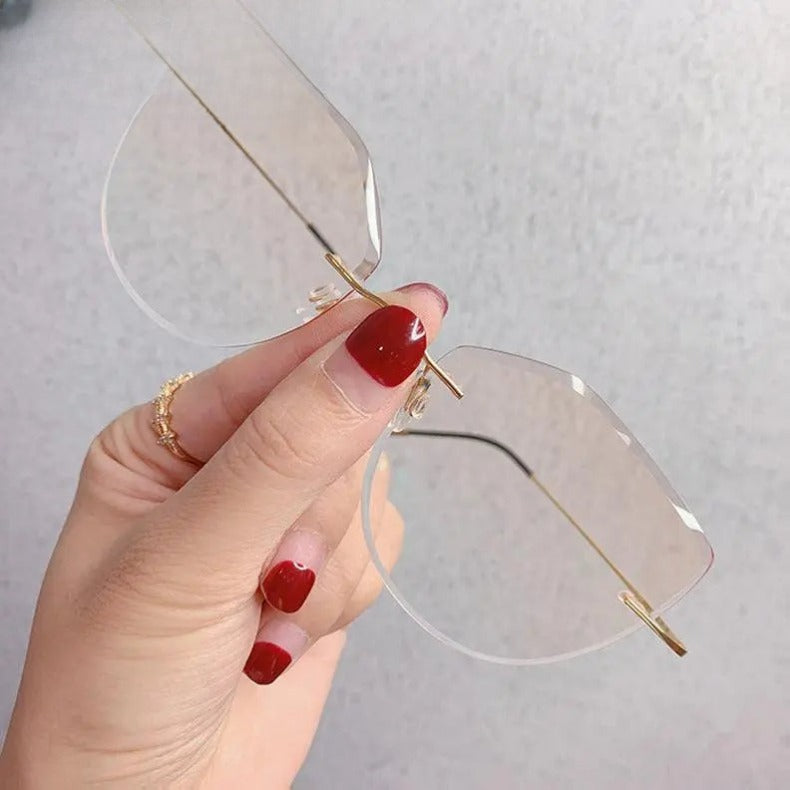 Women's Cat Eye Rimless Titanium Prescription Glasses 16016a — view 10 | Rx Spectacle