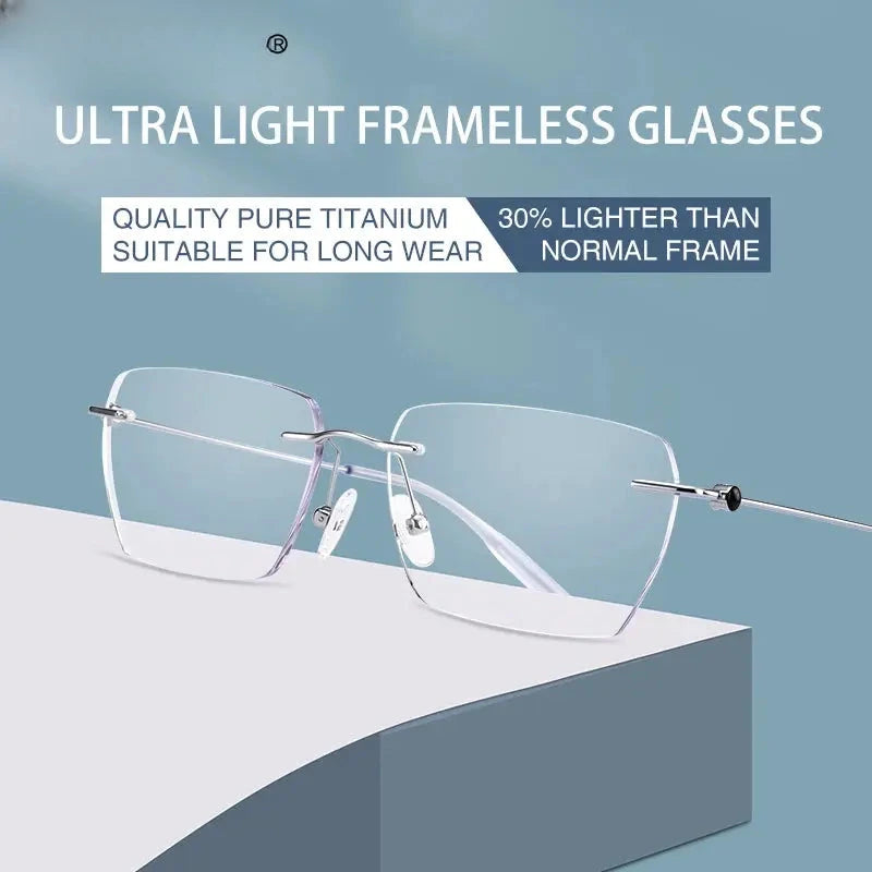 Unisex Square Rimless Titanium Reading Glasses V0620 — view 3 | Rx Spectacle