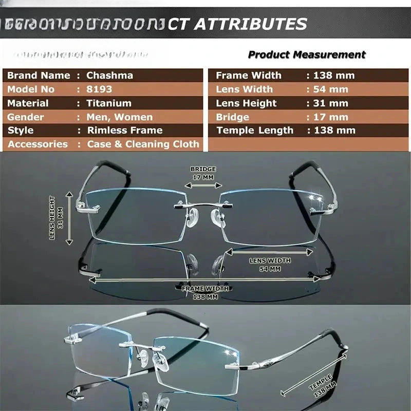 Women's Square Rimless Titanium Prescription Glasses 888193 — view 3 | Rx Spectacle