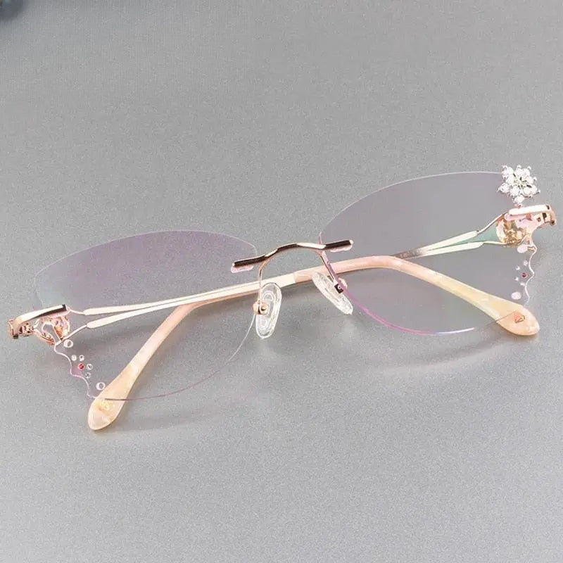 Women's Butterfly Rimless Titanium Prescription Glasses 88301 — view 3 | Rx Spectacle