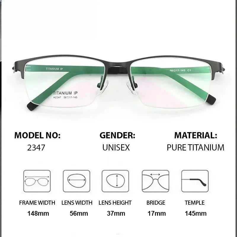 Men's Square Semi-Rimless Titanium Screwless Prescription Glasses 882347 — view 2 | Rx Spectacle