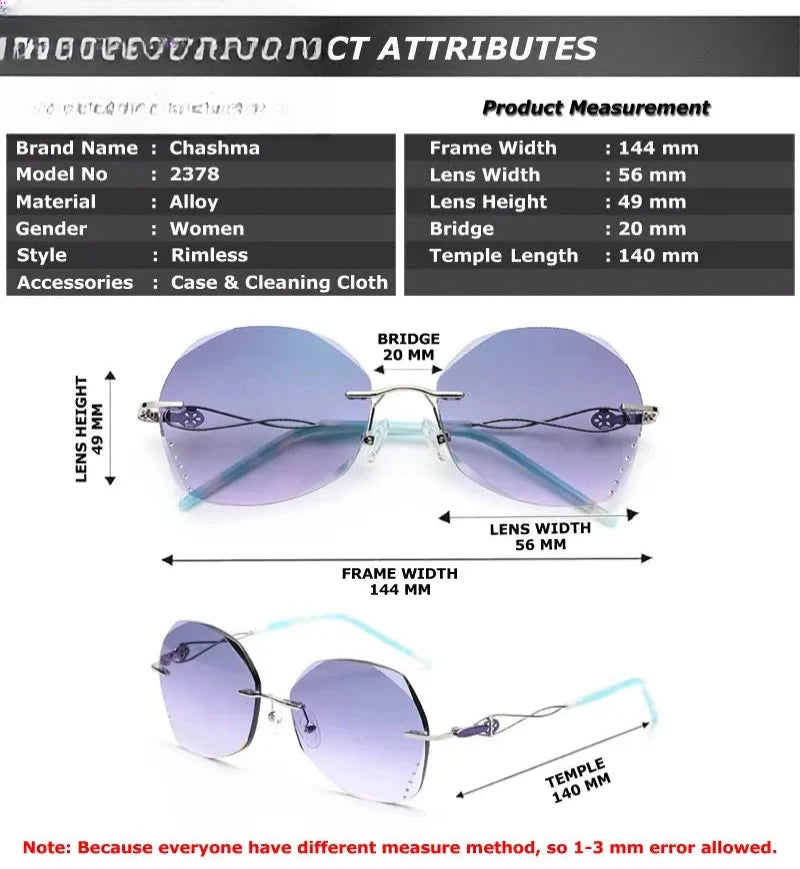 Women's Oval Rimless Titanium Prescription Glasses 23784 — view 2 | Rx Spectacle
