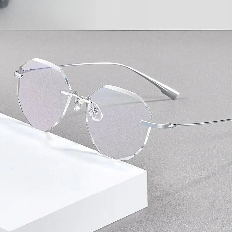 Women's Irregular Rimless Titanium Prescription Glasses 99219 — view 5 | Rx Spectacle