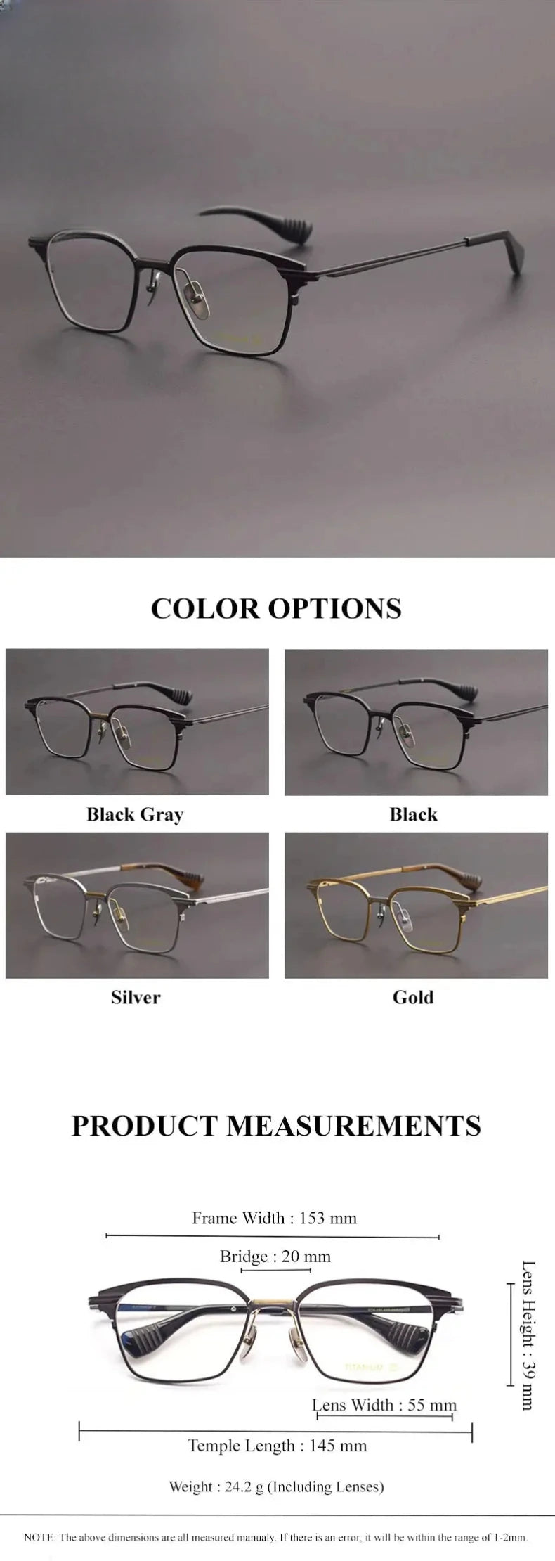 Unisex Polygon Full Rim Titanium Oversized Prescription Glasses 17524 — view 2 | Rx Spectacle