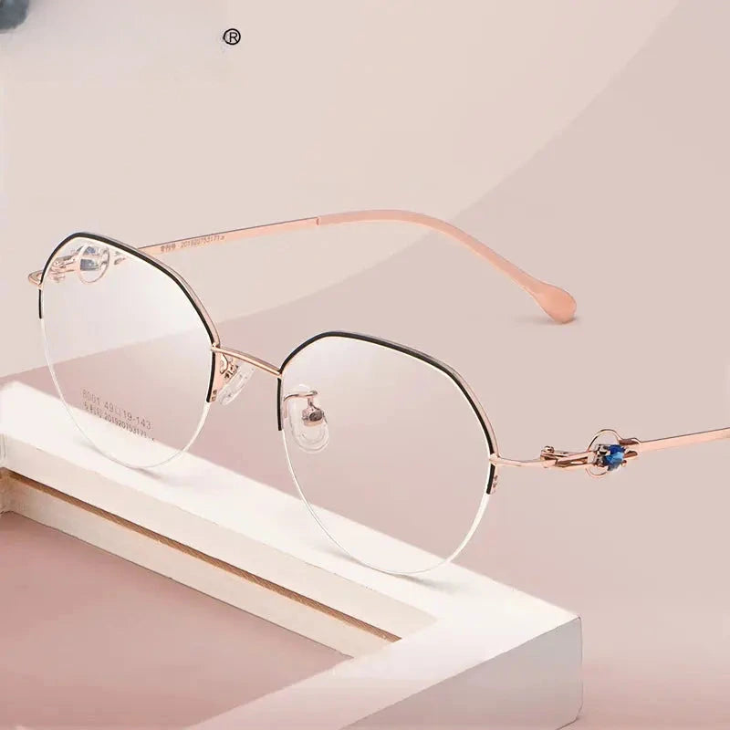 Women's Oval Semi-Rimless Alloy Flat Top Reading Glasses 318001 — view 1 | Rx Spectacle