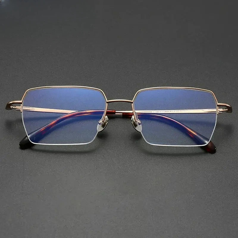 Unisex Polygon Semi-Rimless Titanium Oversized Prescription Glasses 726889 — view 1 | Rx Spectacle
