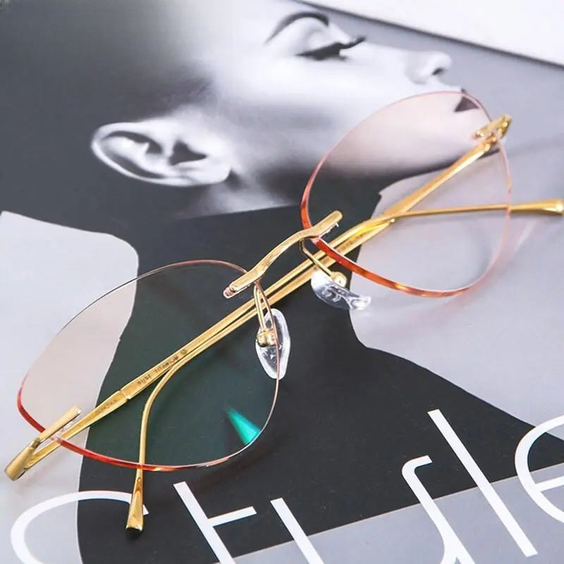 Unisex Cat Eye Rimless Titanium Prescription Glasses 632 — view 7 | Rx Spectacle
