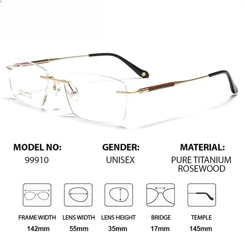 Unisex Square Rimless Titanium Prescription Glasses 799910 — view 2 | Rx Spectacle