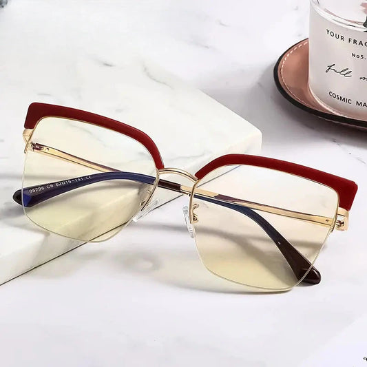 Women's Cat Eye Semi-Rimless TR90 Prescription Glasses 95298 — view 1 | Rx Spectacle