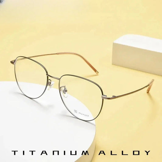 Unisex Oval Full Rim Titanium Flat Top Prescription Glasses 68201 — view 1 | Rx Spectacle