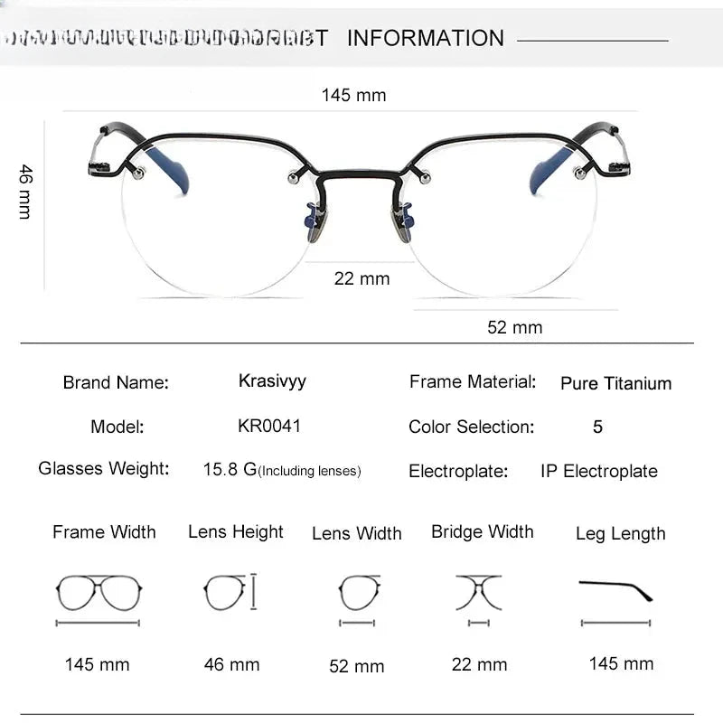 Unisex Square Semi-Rimless Titanium Flat Top Prescription Glasses 94241 — view 2 | Rx Spectacle