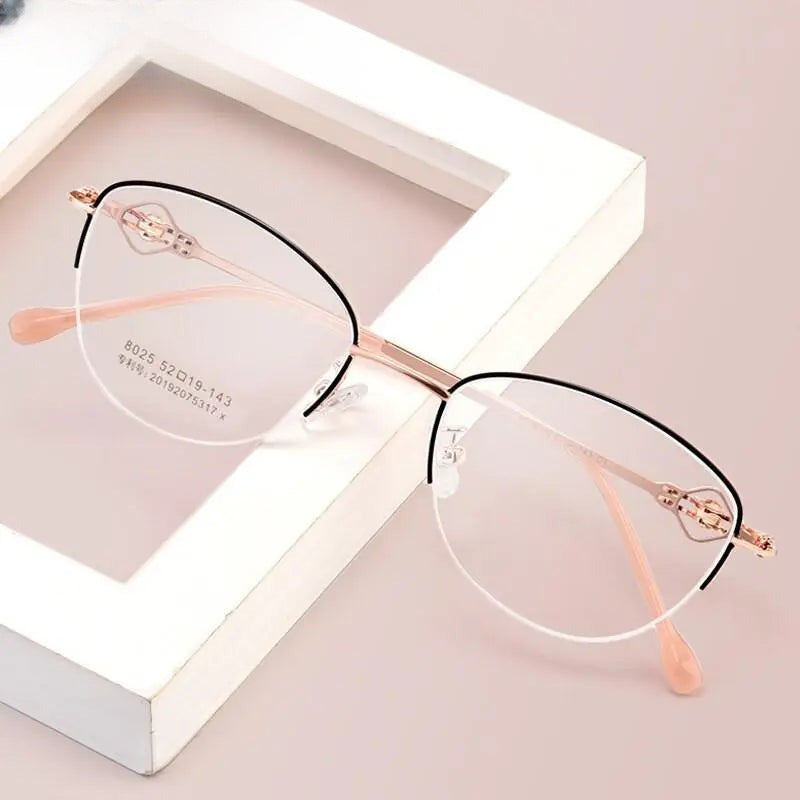 Women's Cat Eye Semi-Rimless Stainless Steel Prescription Glasses 8025 — view 6 | Rx Spectacle