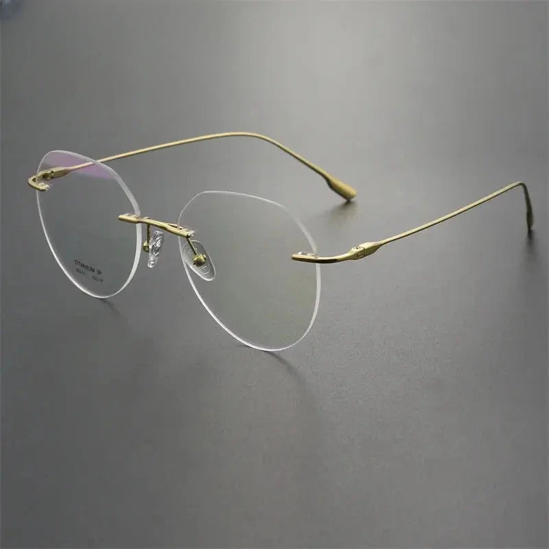 Women's Round Rimless Titanium Flat Top Prescription Glasses 96611 — view 4 | Rx Spectacle