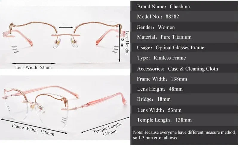 Women's Cat Eye Rimless Titanium Prescription Glasses 88582 — view 2 | Rx Spectacle
