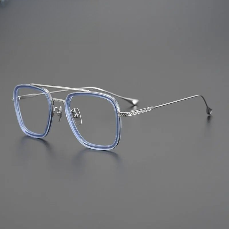 Unisex Square Full Rim Titanium Double Bridge Prescription Glasses Gxyj937 — view 2 | Rx Spectacle