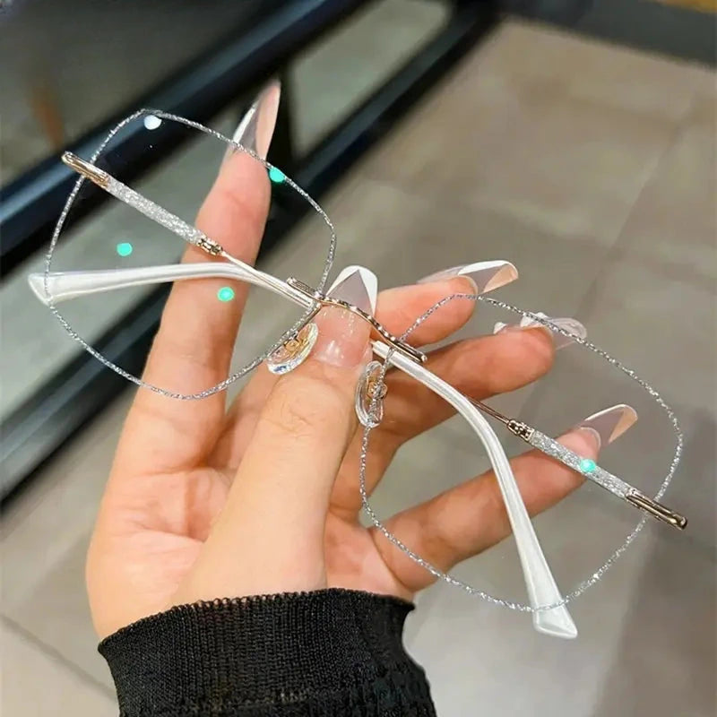 Women's Polygon Rimless Titanium Prescription Glasses 112399 — view 4 | Rx Spectacle