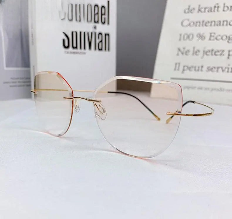 Women's Cat Eye Rimless Titanium Prescription Glasses 16016a — view 11 | Rx Spectacle