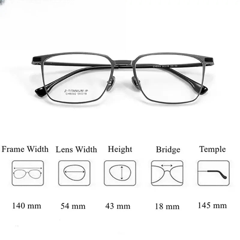 Men's Square Full Rim Titanium Clip-On Prescription Glasses 888002 — view 2 | Rx Spectacle