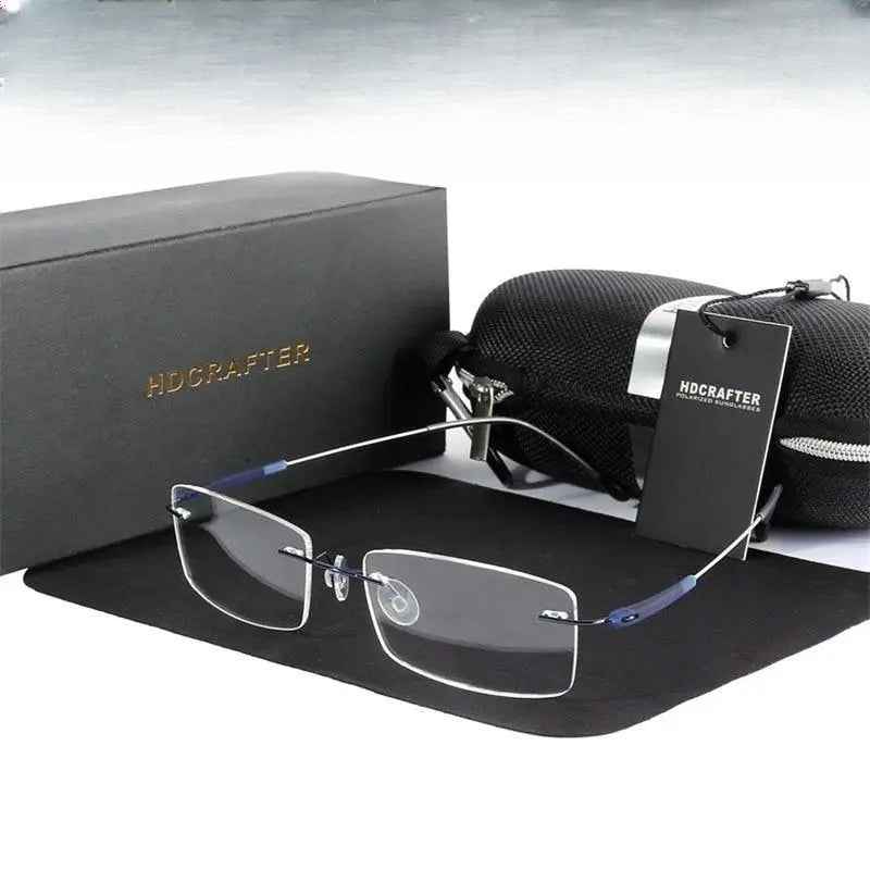 Unisex Rectangular Rimless Titanium Prescription Glasses 3125 — view 1 | Rx Spectacle