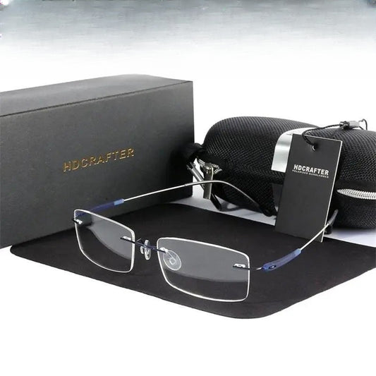Unisex Rectangular Rimless Titanium Prescription Glasses 3125 — view 1 | Rx Spectacle
