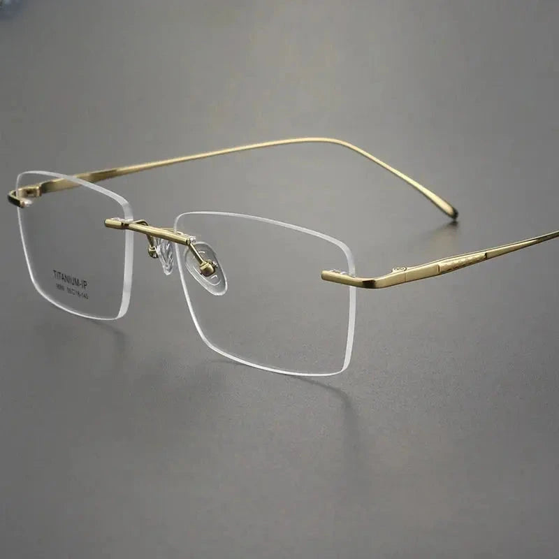 Unisex Square Rimless Titanium Prescription Glasses 409069 — view 4 | Rx Spectacle