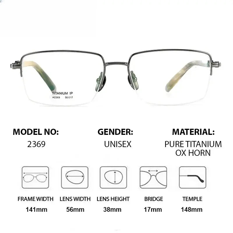 Unisex Square Semi-Rimless Titanium Prescription Glasses 882369 — view 2 | Rx Spectacle
