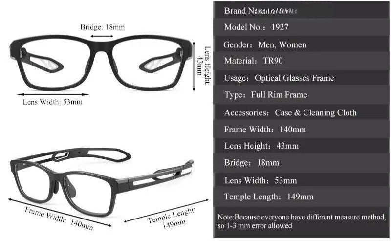 Unisex Square Full Rim Titanium Sports Glasses 1927 — view 11 | Rx Spectacle