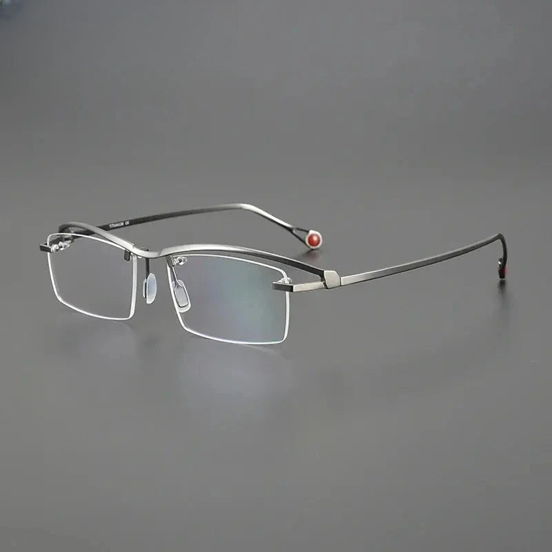 Unisex Browline Semi-Rimless Titanium Prescription Glasses G1525 — view 4 | Rx Spectacle