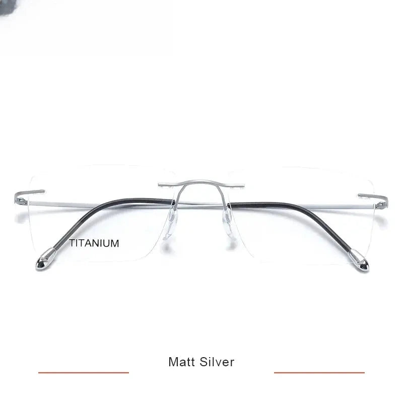 Unisex Square Rimless Titanium Prescription Glasses 71611 — view 9 | Rx Spectacle