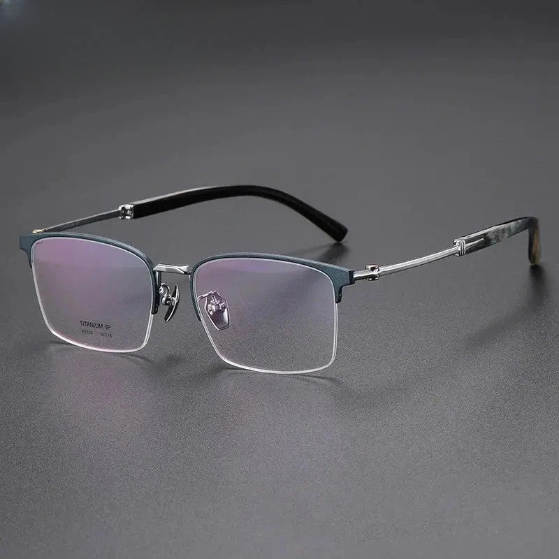 Men's Square Semi-Rimless Titanium Prescription Glasses 402035 — view 6 | Rx Spectacle