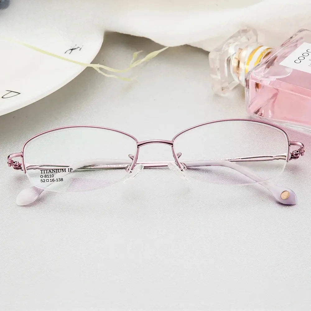 Women's Oval Semi-Rimless Titanium Prescription Glasses 48110 — view 1 | Rx Spectacle